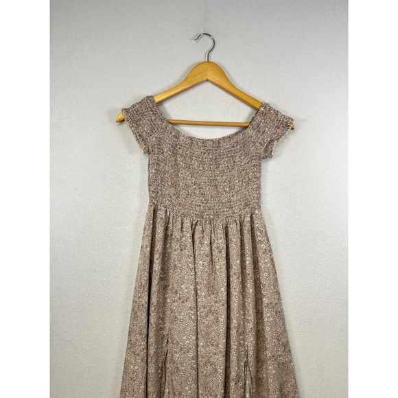 SHEIN Floral Smocked Off Shoulder Maxi Dress M Gauzy Boho Festival Slits - Picture 8 of 11